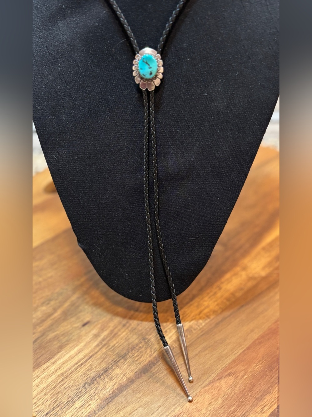 Turquoise Accent Black Bolo Necklace - Women’s Boho Jewelry - Picture 6 of 11